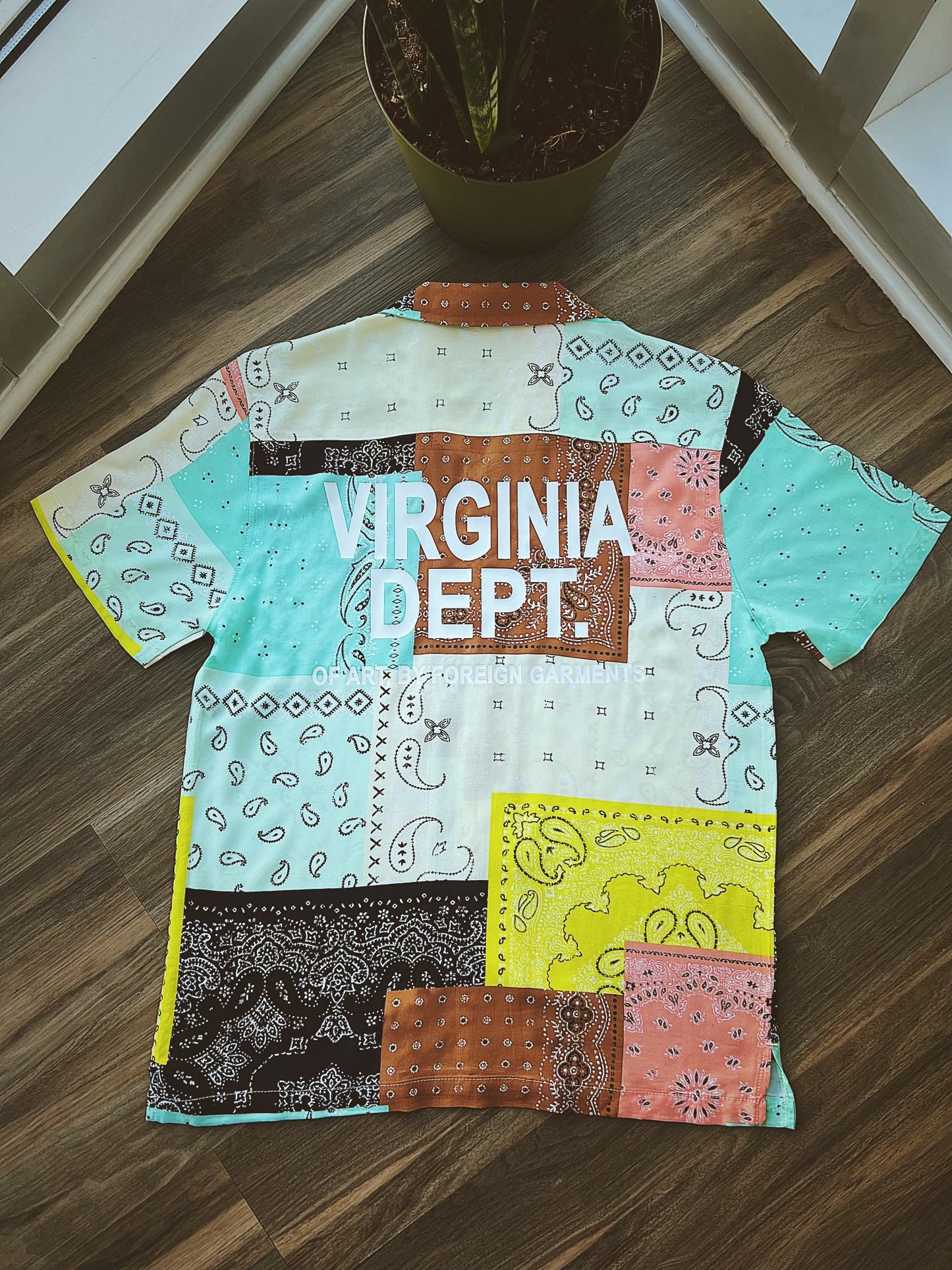 "VA Dept of Art" Paisley Patchwork Button Up Shirt