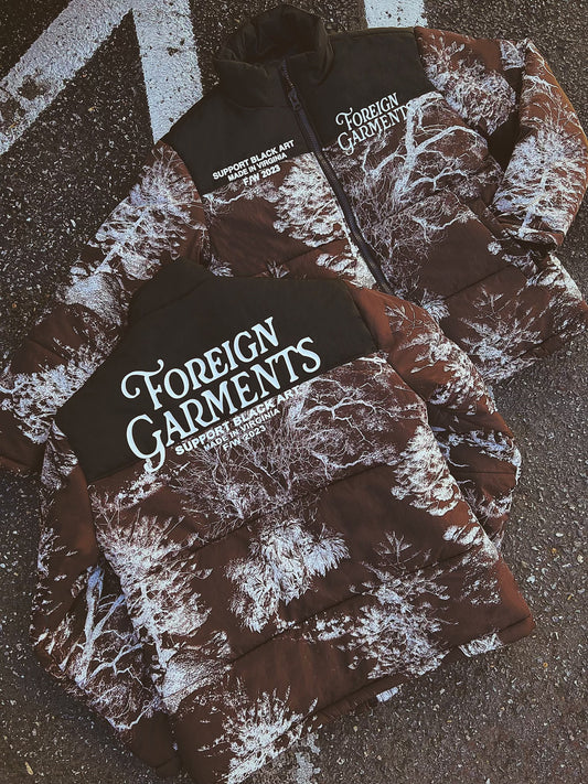 "Black Art" Forest Print Bubble Coat